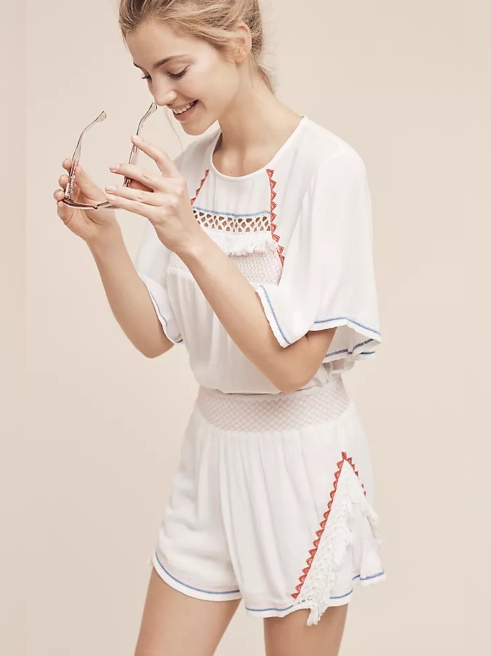 [Anthropologie] White Embroidered Two-Piece Set
